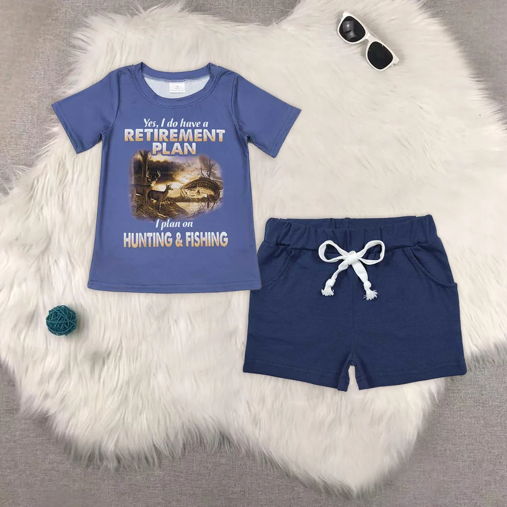 

Baby Boys Retierment Plan Blue Hunting Fishing Short Sleeve Tee Shirts Tops