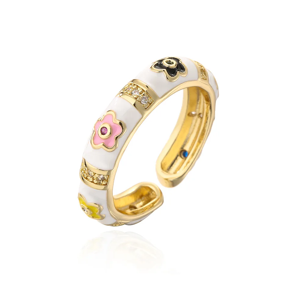 NEWBUY Colorful Enamel Wedding Rings For Women Female Oval Flower Finger Ring Female Party Jewelry Accessories Wholesale