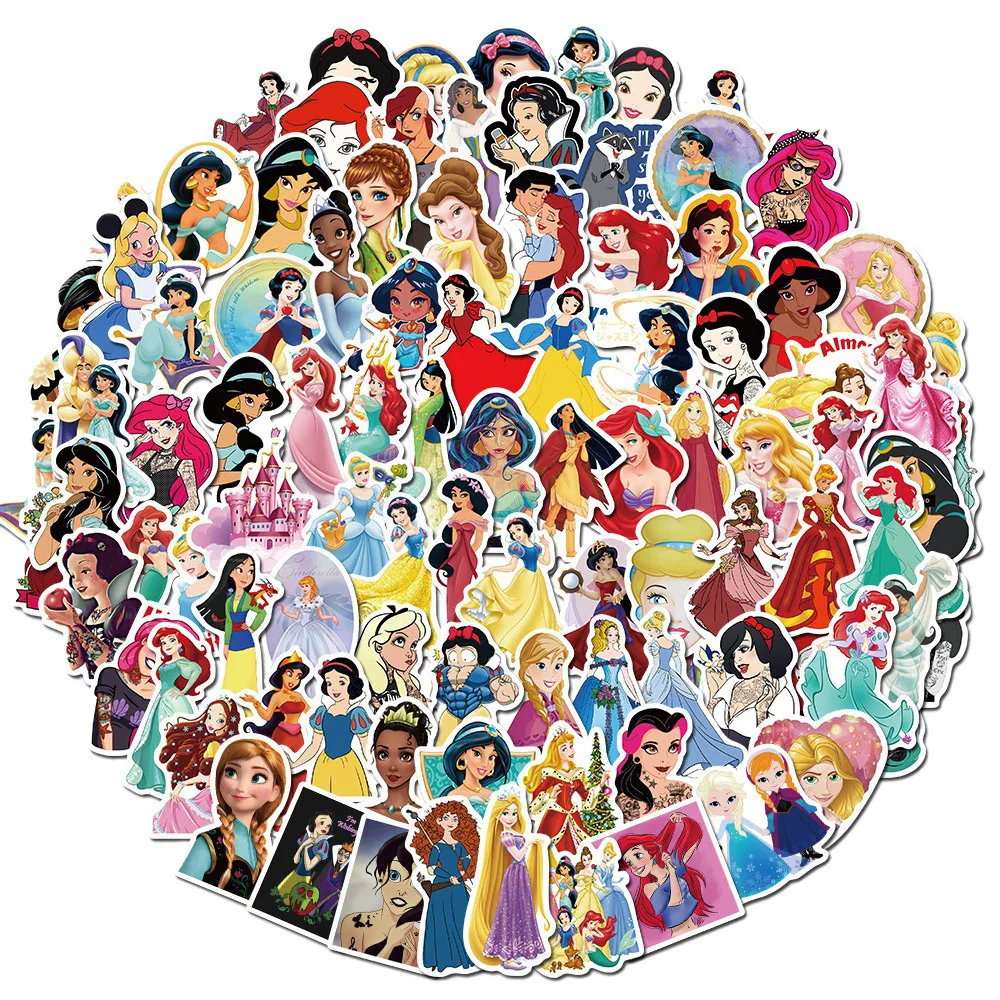 10/30/50/100pcs Disney Cute Anime Mix Princess Stickers Aesthetic Cartoon Decals Graffiti DIY Notebook Diary Fridge Sticker Toy