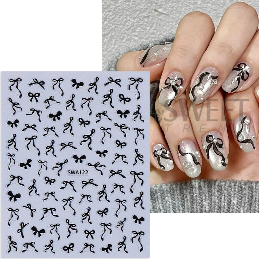 4pcs Bowknot สติกเกอร์เล็บกาวริบบิ้นลูกไม้โบว์ออกแบบเล็บสติ๊กเกอร์ Sliders DIY ตกแต่งเล็บหรูหรา