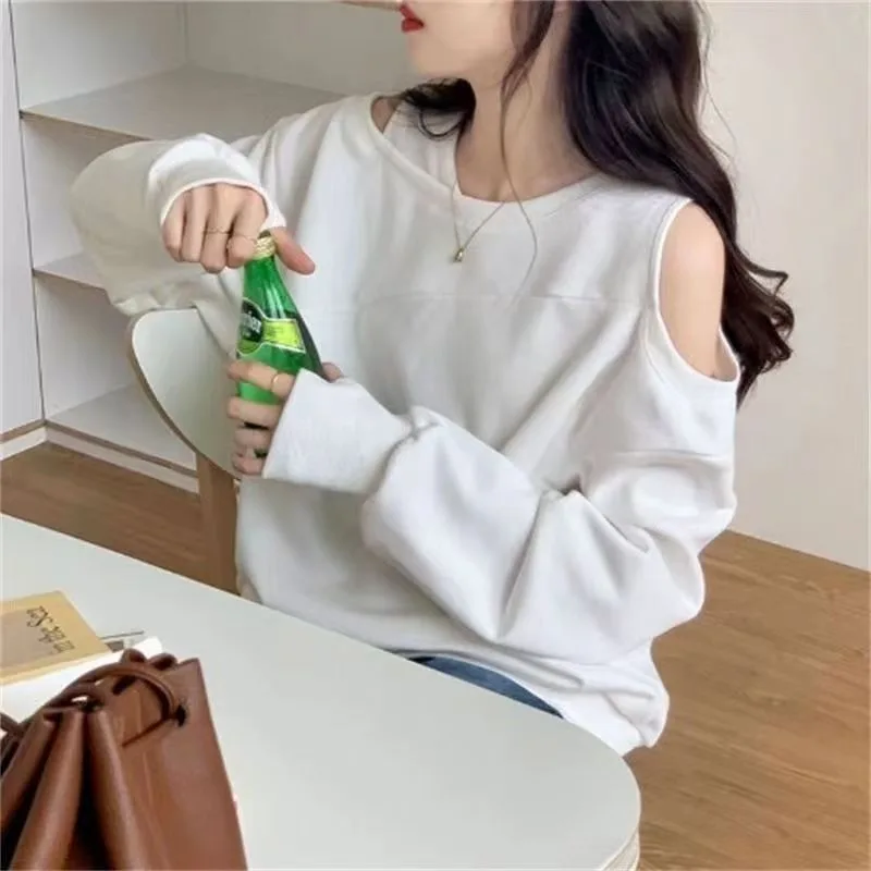 Klassisches und vielseitiges schulterfreies Design mit hängendem Hals für Damenbekleidung im Frühjahr und Herbst. Neuer lockerer, minimalistischer Kapuzenpullover