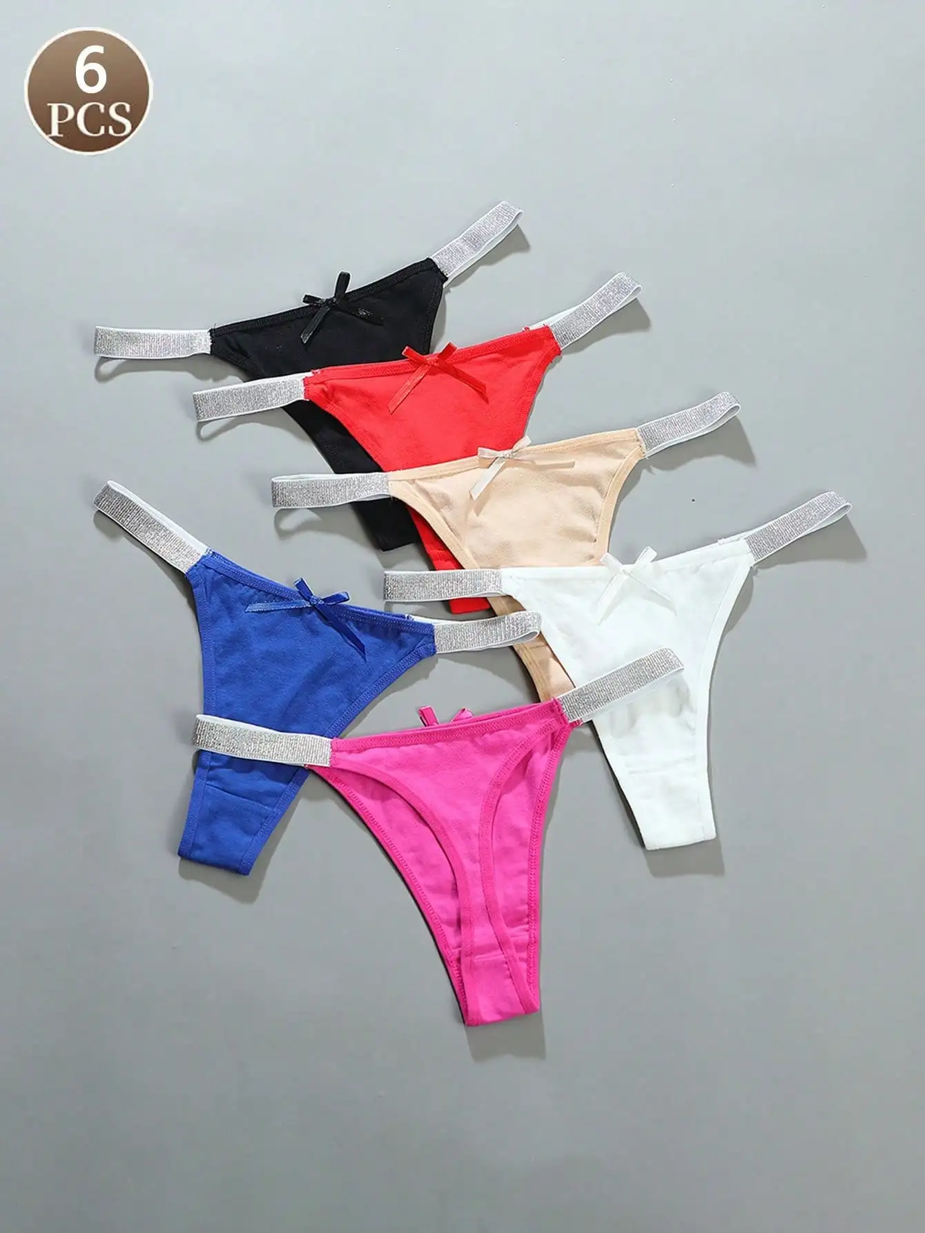 

6PCS Cotton women's thong Cute girl sexy sequin lingerie Bow loose comfortable female G-string