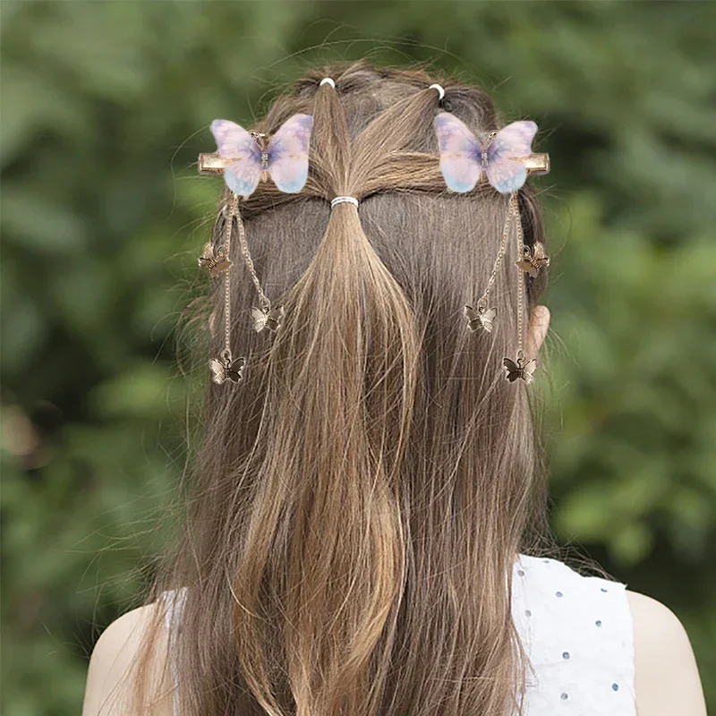 Ncmama 2 unids/set nuevas horquillas de mariposa para mujeres niñas hilo coreano elegante borla de Metal pinzas largas para el cabello accesorios