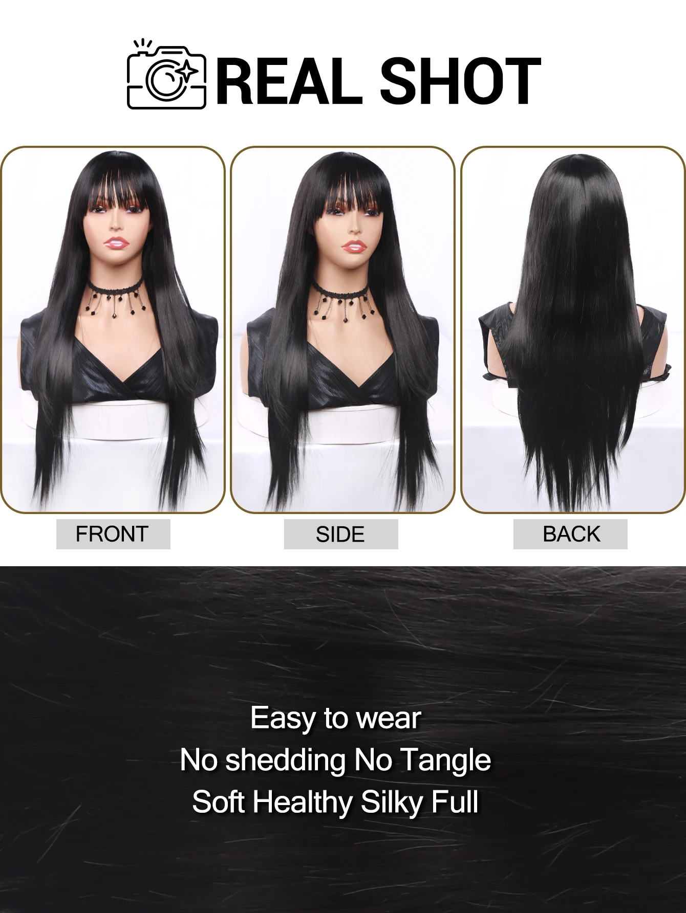 Amir Lara Long Straight Layered Wigs With Bangs Ombre Black Wig Heat Resistant Fiber Natural Synthetic Wig for Women Cosplay