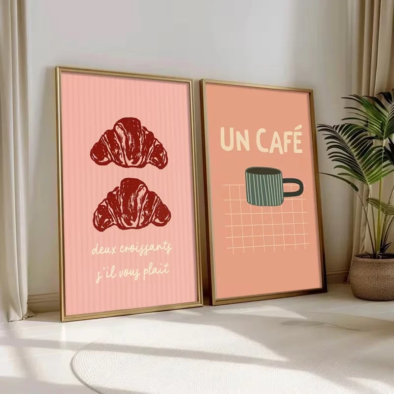 2PCS Modern  Breakfast Including Delightful Croissants Wall Art Print Canvas Painting Poster Picture For Living Room Home Decor