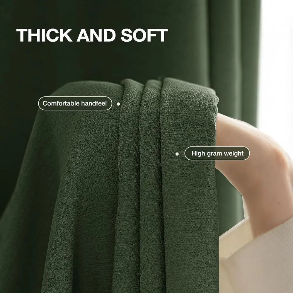 Linen-Textured 96 Blackout Curtains, 2 Panels, Room Darkening & Insulated, Farmhouse Style, Olive view 4