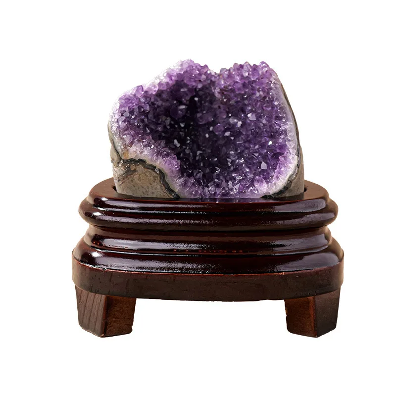 PYH natural amethyst cave ornament mini original leather raw ore amethyst cluster cornucopia ornament send base