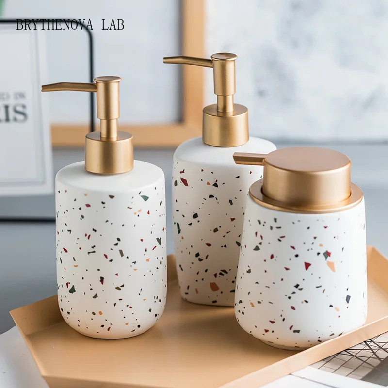 370-400ml Soap Dispenser Ceramic Bathroom Accessories Hand Sanitizer Gel Shower Bottle Ceramic Hand Painted Shampoo Lotion Bottl