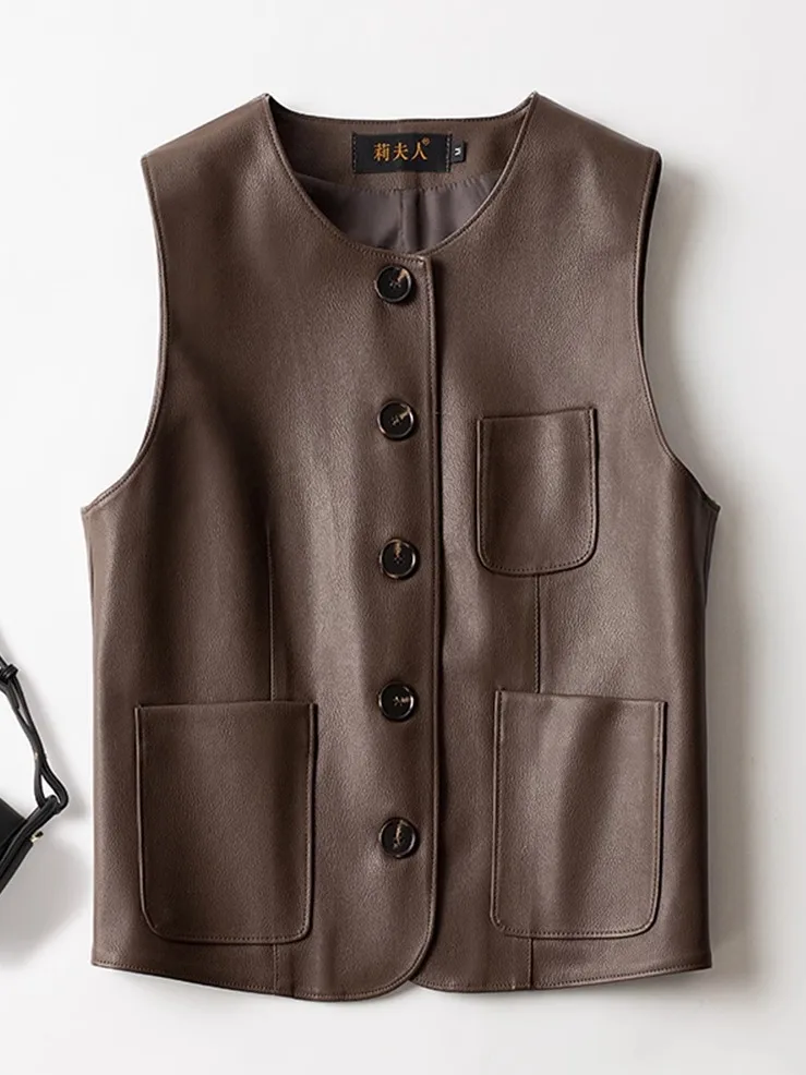   เสื้อกั๊กหนังแท้ Ning สำหรับผู้หญิง คอลเลคชั่นฤดูใบไม้ร่วง-ฤดูหนาว 2025 รุ่นใหม่ หนังหนังแท้ ทรงเข้ารูป กระชับสัดส่วน ใช้งานได้หลากหลาย