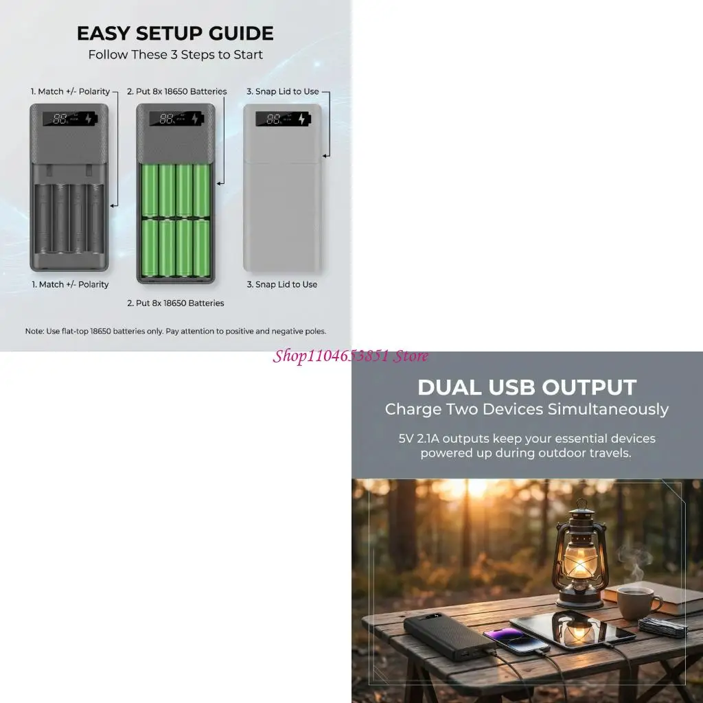 18650 Battery Case 8 Slot Solderless Enclosure with Display Window 