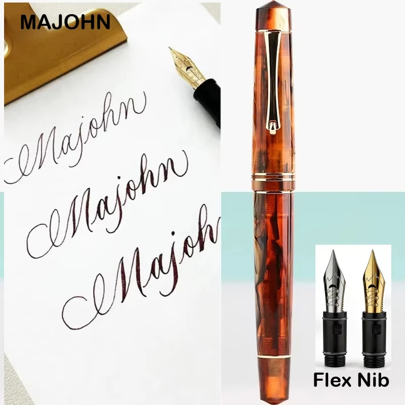 majohn-m800-樹脂万年筆-no6-ソフトフレックスペン先-bock-ファインペン先-ビジネスオフィス用筆記具-ゴールドクリップ付き-文房具用品