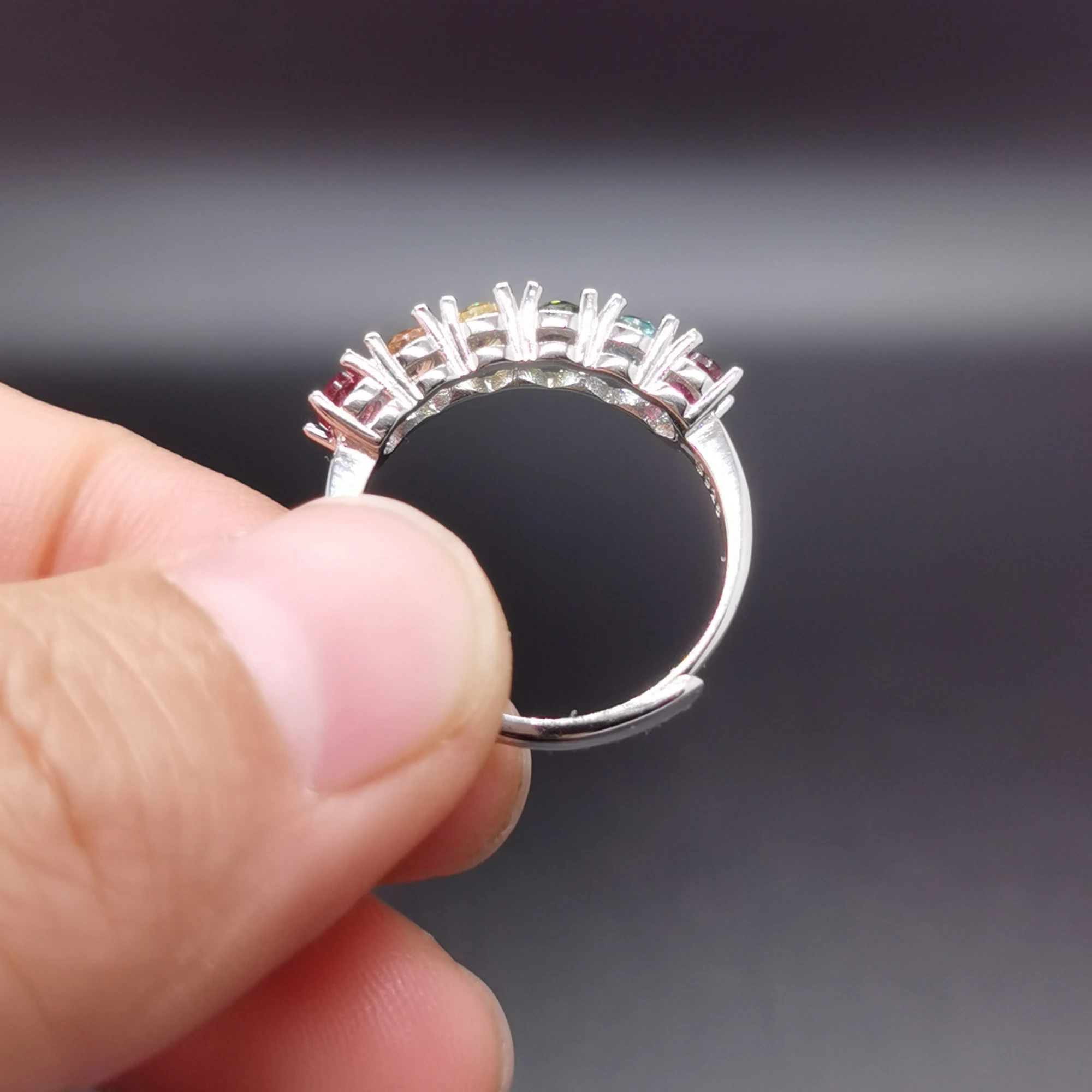 Simple Silver Gemstone Half Eternity Ring Total 0.72ct 3mm*4mm Natural Tourmaline Ring for Daily Wear October Birthstone - view 4