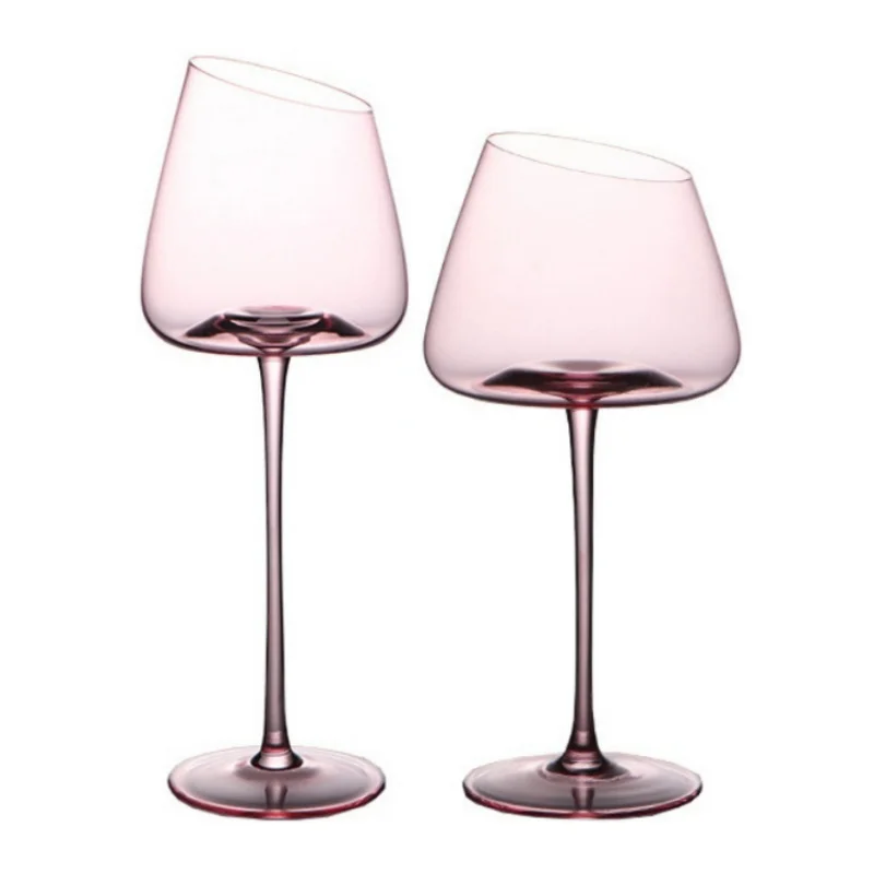 

2PCs Popular 250-500ml Handmade Crystal Goblet Oblique Mouth Flamingo Champagne Red Wine Festival Couple's Cups Gift Drinkware