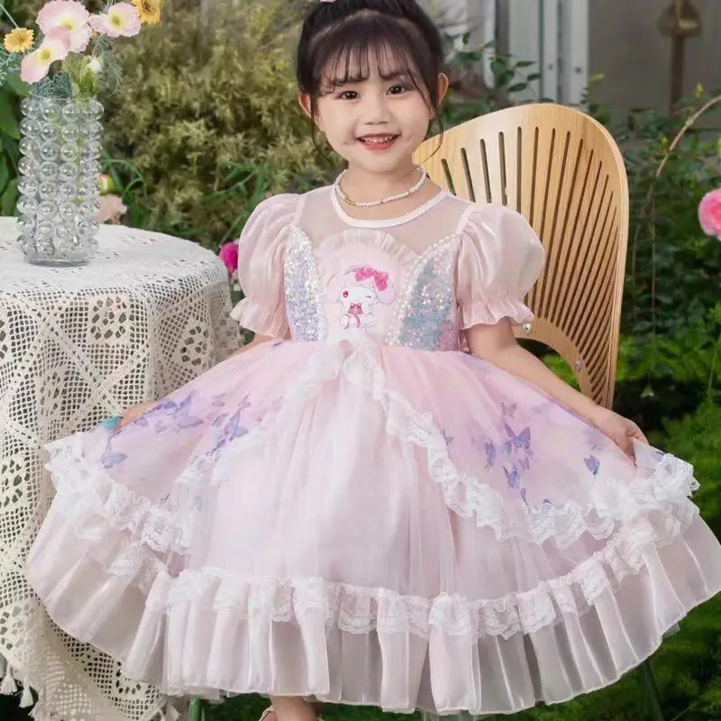 

Sanrio Dress Kuromi Princess Garnish Purple Fashion New Style Children Summer Cartoon Puffin Lolita Fashion Girl Gift Birthday