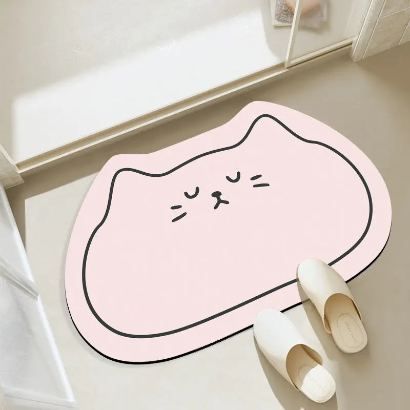 

Cute Cat-Shaped Diatomite Mat Super Absorbent Fast-Drying Non-Slip Rug for Bathroom Floor Kid’s Room Entryway