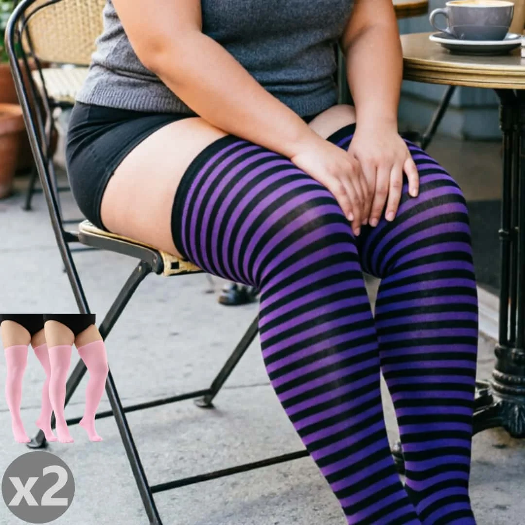 2pairs Plus Size Thigh High Socks Women Over Knee Socks High Elastic Extra Knit Long Socks for Thick Thighs Leg Warmers Winter