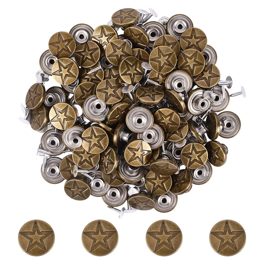 

100 Sets Flat Round with Star Stainless Steel Buttons for Suspender Trousers with Screw Bronze Platinum 17x8.5mm