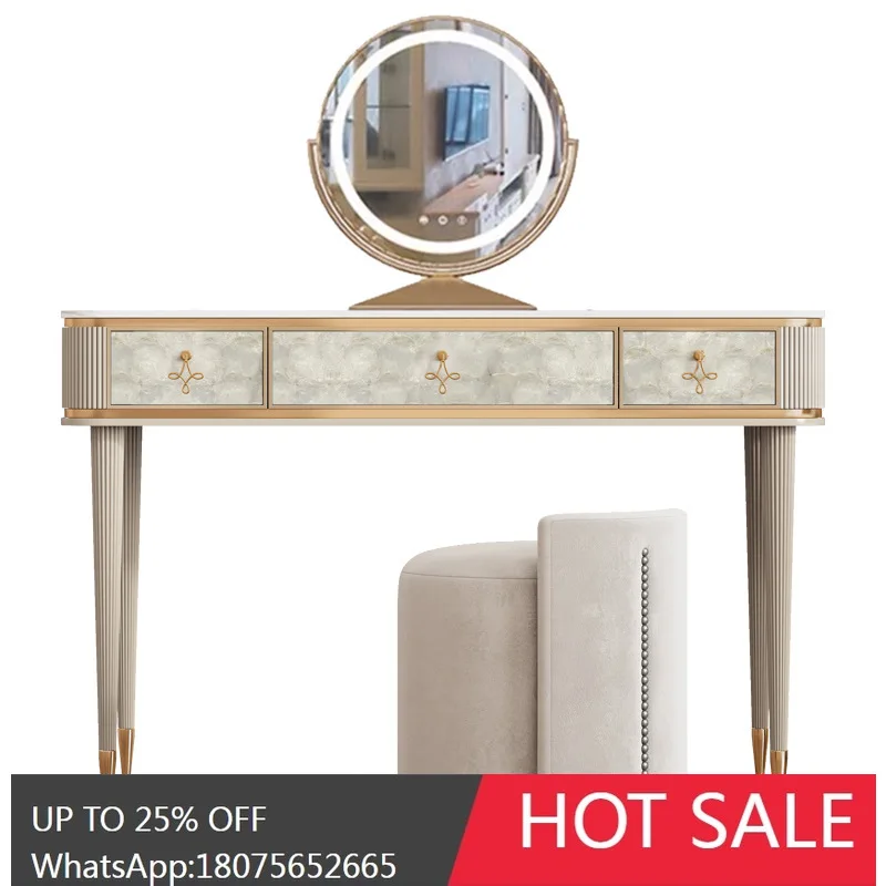 HLZ American Style Light Luxury Solid Wood Dressing Table Modern Simple Bedroom High-End Solid Wood Makeup Table with Mirror