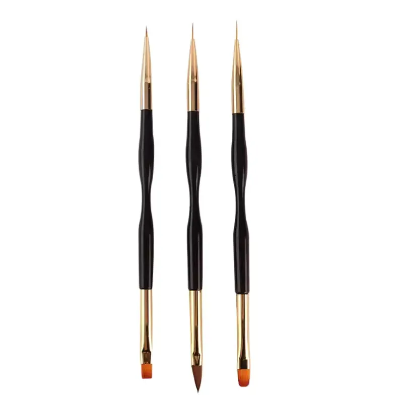 Dupla Utilização Manicure Escovas, Gel Gradiente Escova, Linha Ultra Fina Desenho Caneta, Dual End, Nail Art Design, Ferramentas de Pintura, 3 Pcs