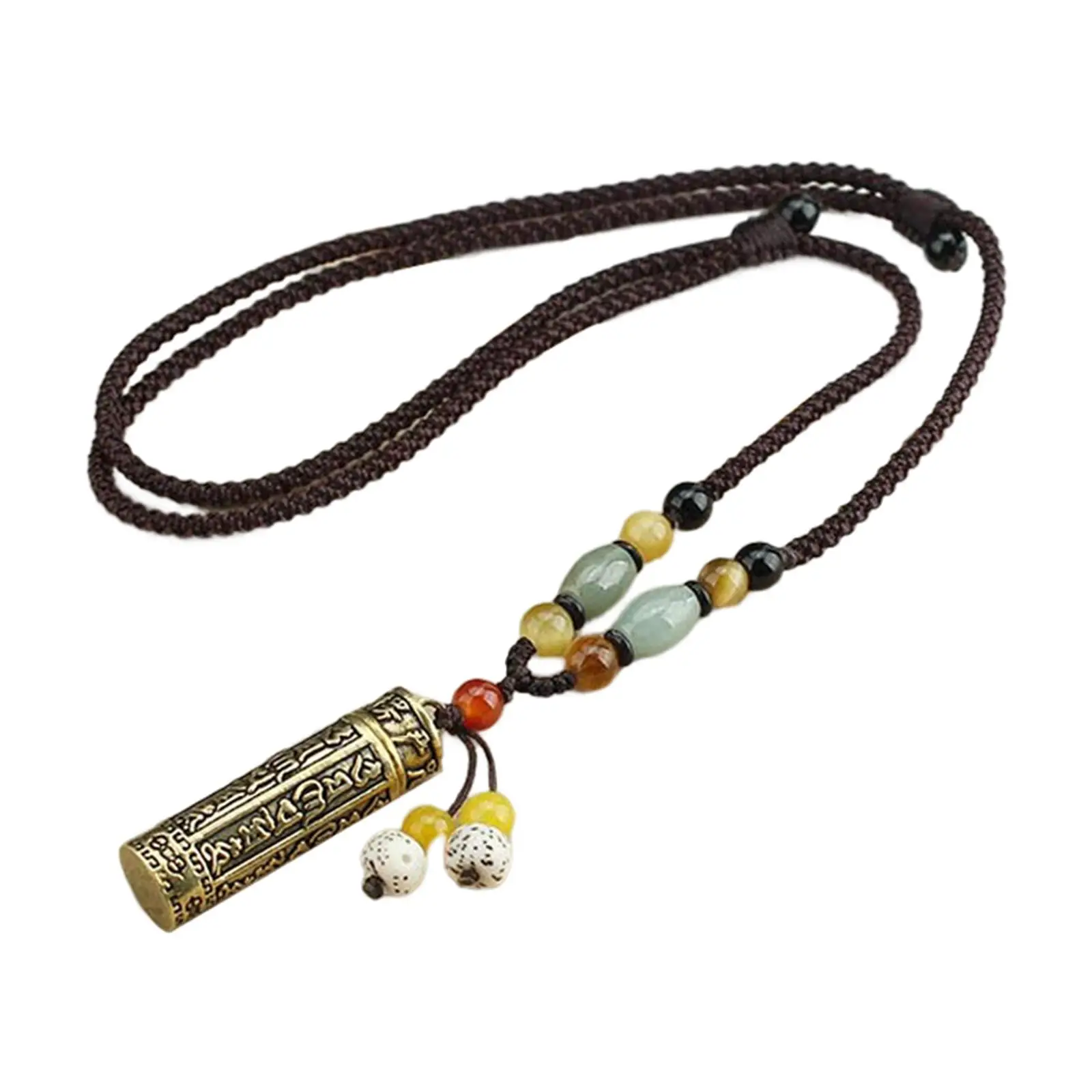 Tibetan Gawu Box Pendant Necklace Brass Cylinder Locket Amulet Jewelry for Meditation Buddhist Prayer
