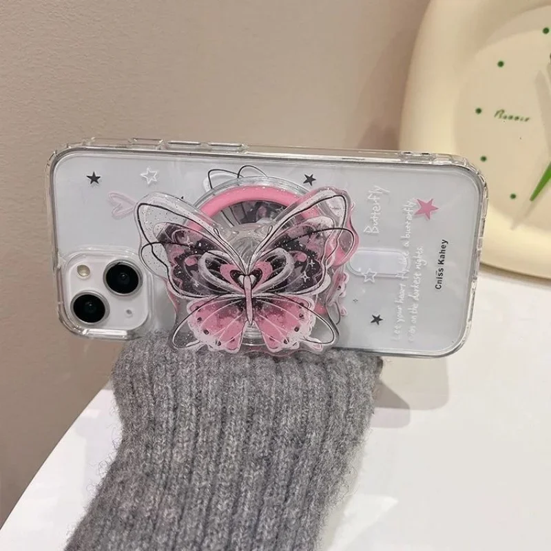 الكورية INS لطيف فراشة المغناطيسي قوس قبضة الهاتف توك تقف دعم آيفون جوجل العالمي ل Magsafe حامل هاتف