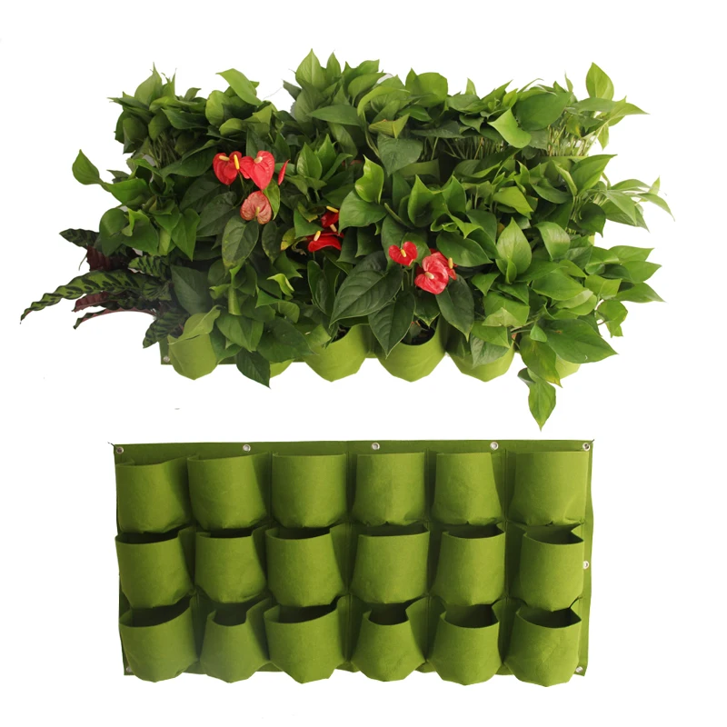 Novelty 18 Pockets Vertical Garden Planter Wall-mounted Polyester Home Gardening Flower Planting Bags Living Indoor Wall Planter