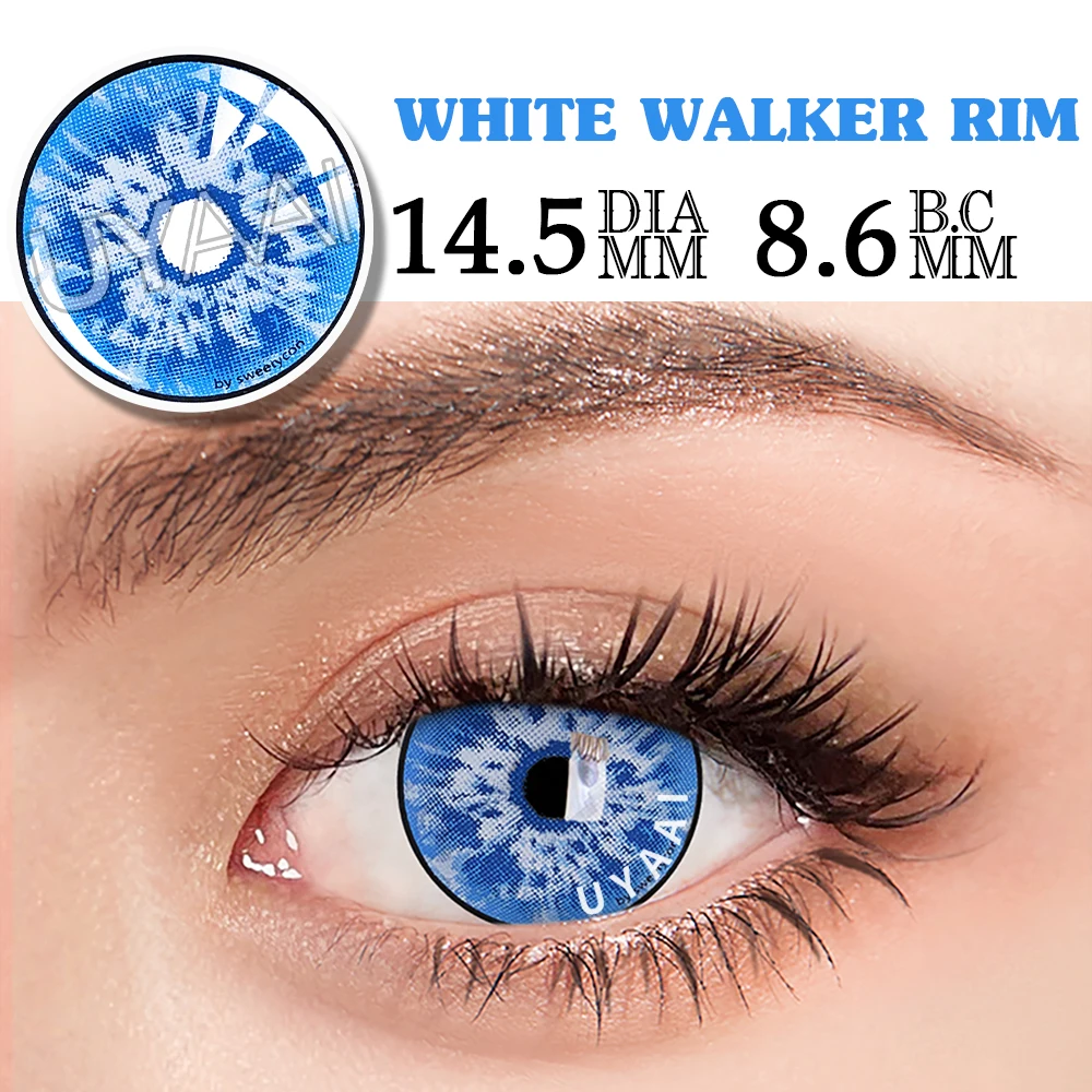 UYAAI 1 Pair Blue Eye Contacts for Cosplay White Walker Rim Anime Hoshino Colored Pupils for Eyes Wholesales