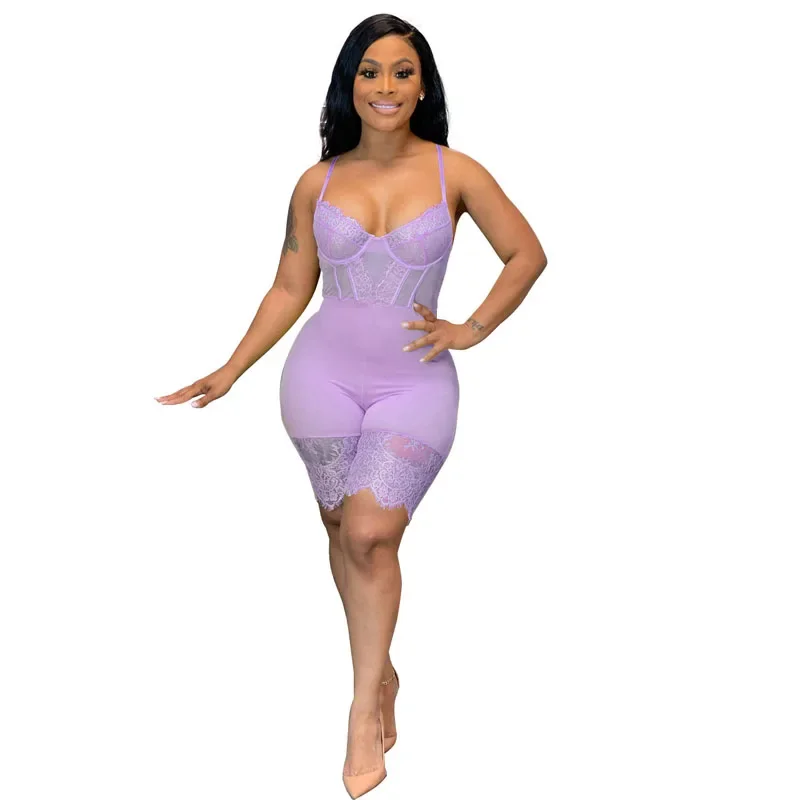 Verão feminino macacão extra pequeno macacões sexy rendas playsuits macacão magro com decote em v sem costas bodysuits