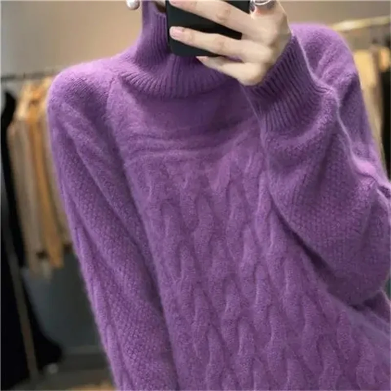 Women Sweater Autumn Winter Turtleneck Warm Knitwear Korean Casual Solid Bottoming Shirt Fashion Knit Pullovers Brown Sweater