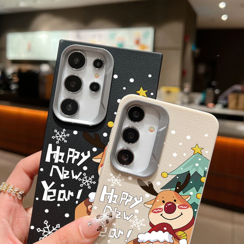 Weihnachten Muster Fall Für Samsung Galaxy S24 S23 S22 Ultra Plus S21 FE A55 A52 A53 A54 A34 A35 A16 A15 A14 5G TPU Leder Abdeckung