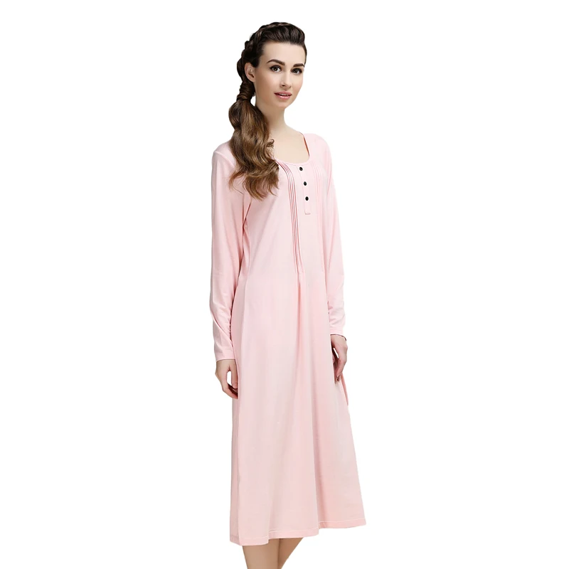 MISS EMILY 긴팔 잠옷, 롱, 라지 사이즈, 루즈핏, 한국 스타일 심플 라운드넥 면 파자마 및 홈웨어