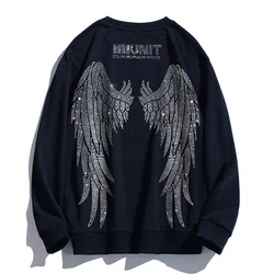 Oversized Hip Hop Hoodies for Men Women Unisex Style Diamond Angel Wing Harajuku Pullover Sweatshirts Korean Luxury Brand Autumn