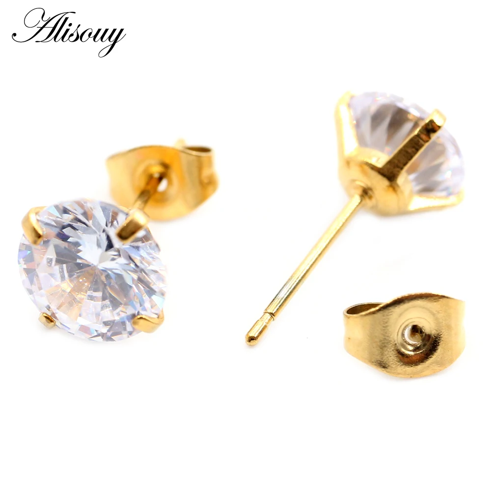 2pcs Gold Color CZ Crystal Ear Studs for Women