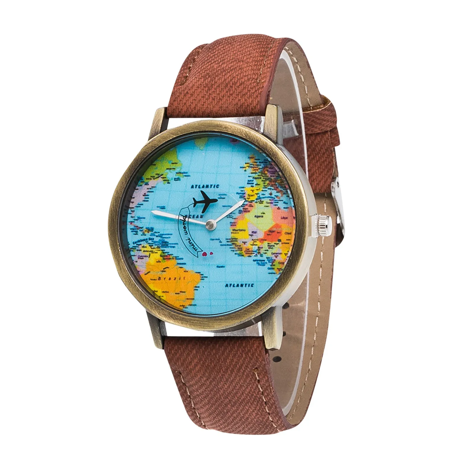 

Casual men's and women's wristwatch quartz watch gift clock watch fashion global world map airplane denim strap watch