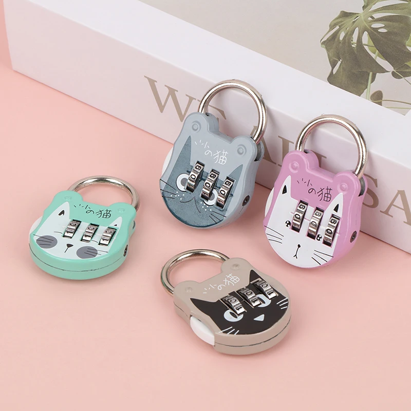 1Pc Cute Cat Code Number Lock Anti-theft High Strength Accurate Mini Luggage Suitcase Number Password Lock for Dorm Drawer.