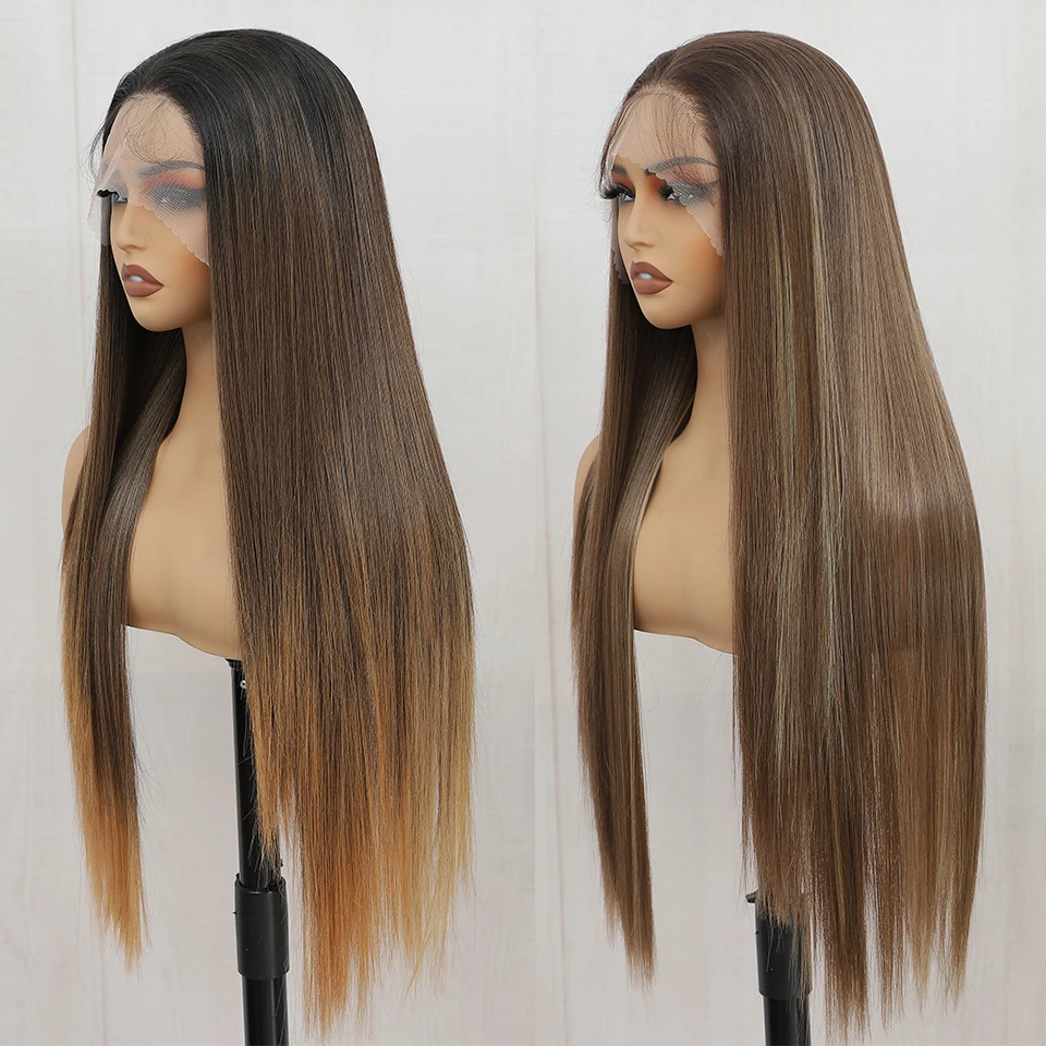 Synthetic Lace Front Wig 13*4 Lace Frontal Silky Straight Heat Resistant Fiber Cosplay Wigs For Women