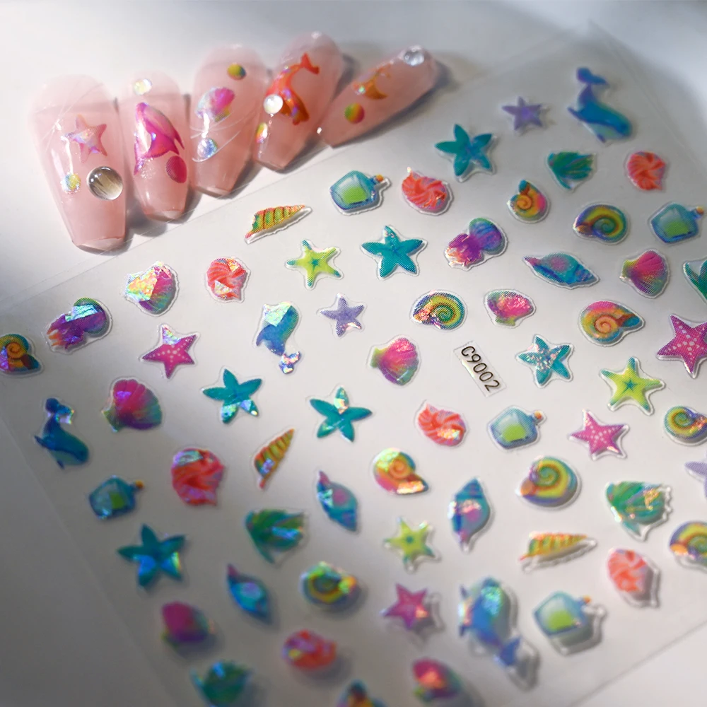 Sea Shell 3D Nail Sticker Ocean Beach Theme Summer Animal Starfish Star Fish Nail Slider Self-Adhesive Decal Nail Art Decoration