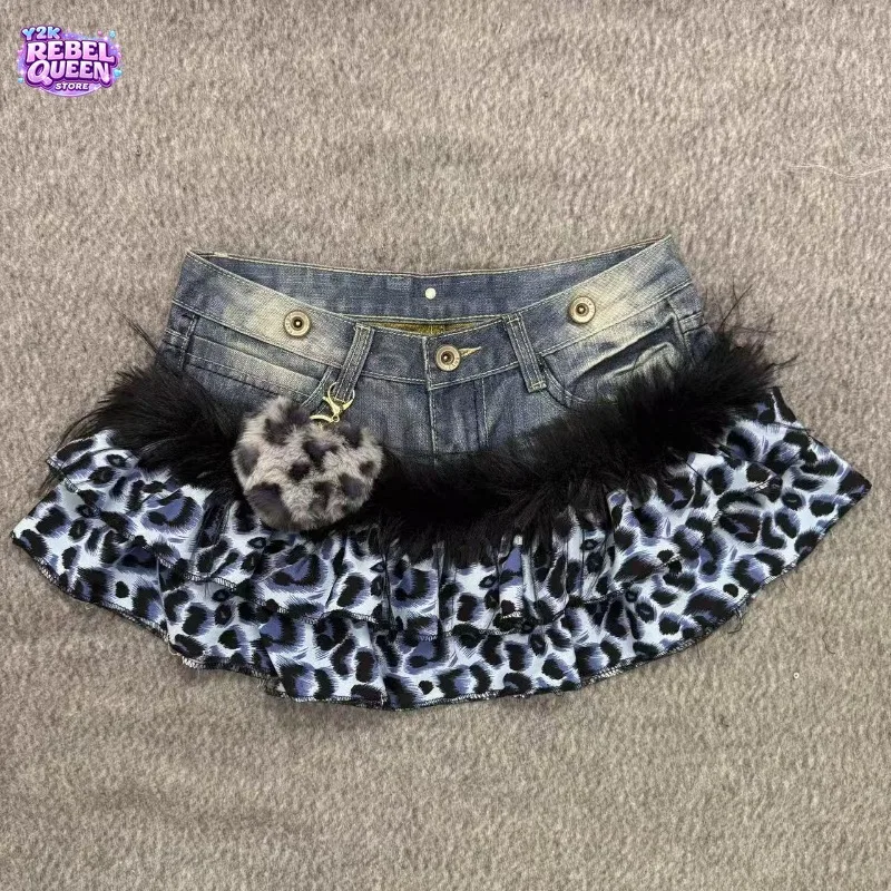 

Y2K Spider Web Patchwork Denim Mini Skirt Women Gothic Grunge Low Rise Short Skirt Dark Sweet Punk Streetwear Sexy Club Outfit