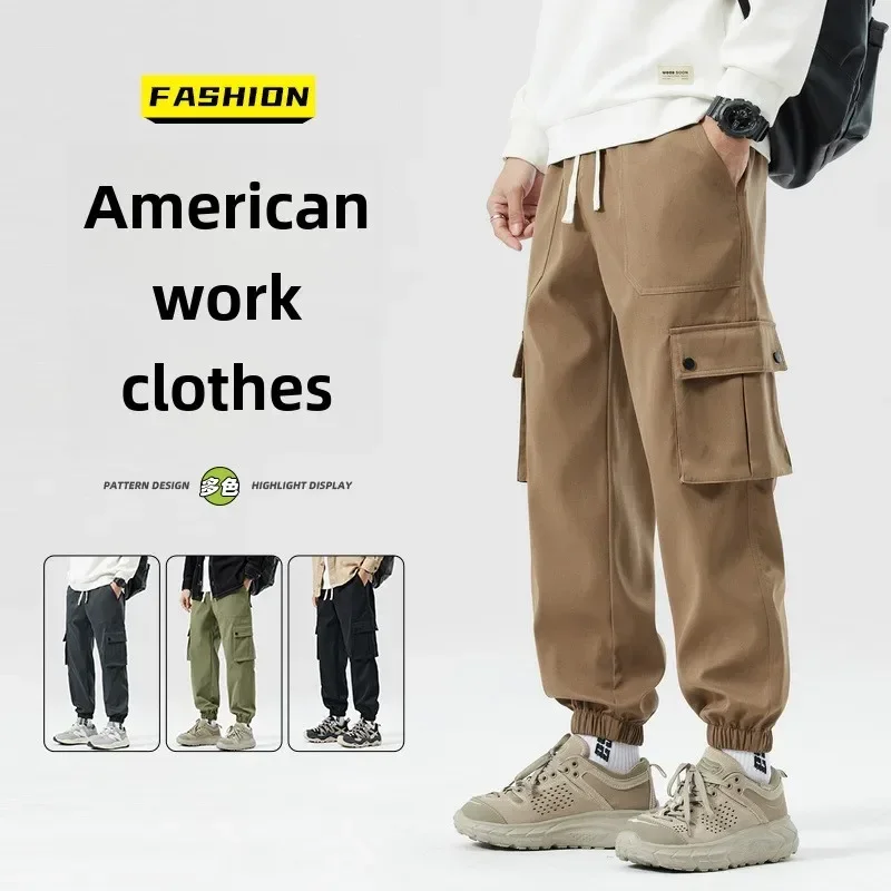 Overalls Men's American Trendy Brand Loose Ruffian Handsome Multi-pocket Casual Tied Feet Autumn Trend Retro