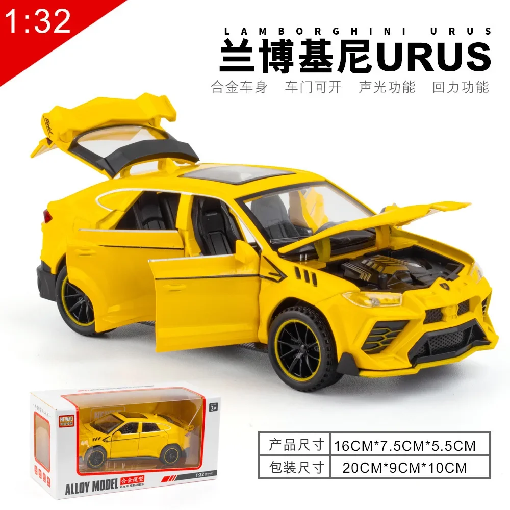 1:32 Lamborghini URUS Modello di auto in lega Suono Luce Tirare indietro Giocattolo in metallo Veicolo Ragazzo Collezione regalo Voiture in miniatura