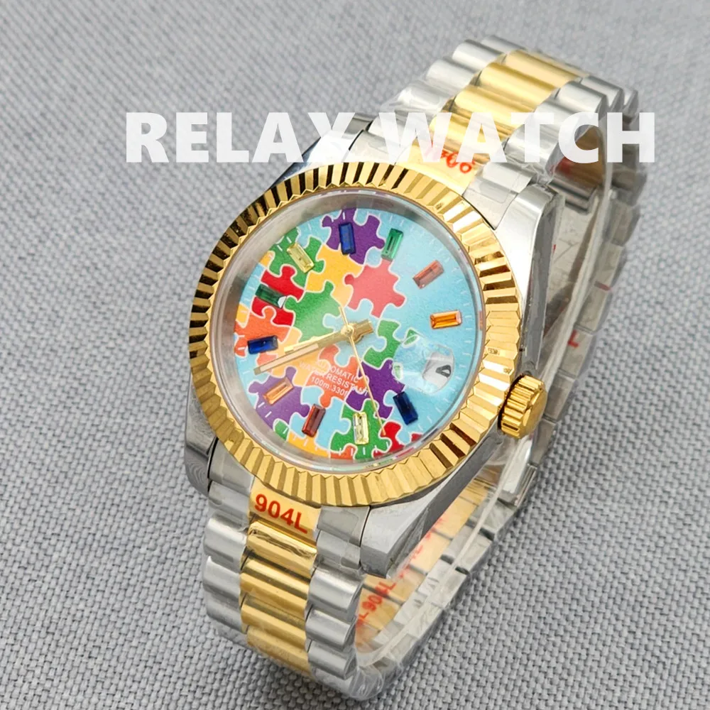 36mm 39mm Sapphire Glass PVD Silver and Gold Log Style Stainless Steel Watch Japanese Nh35 Automatic Mechanical Movement N4