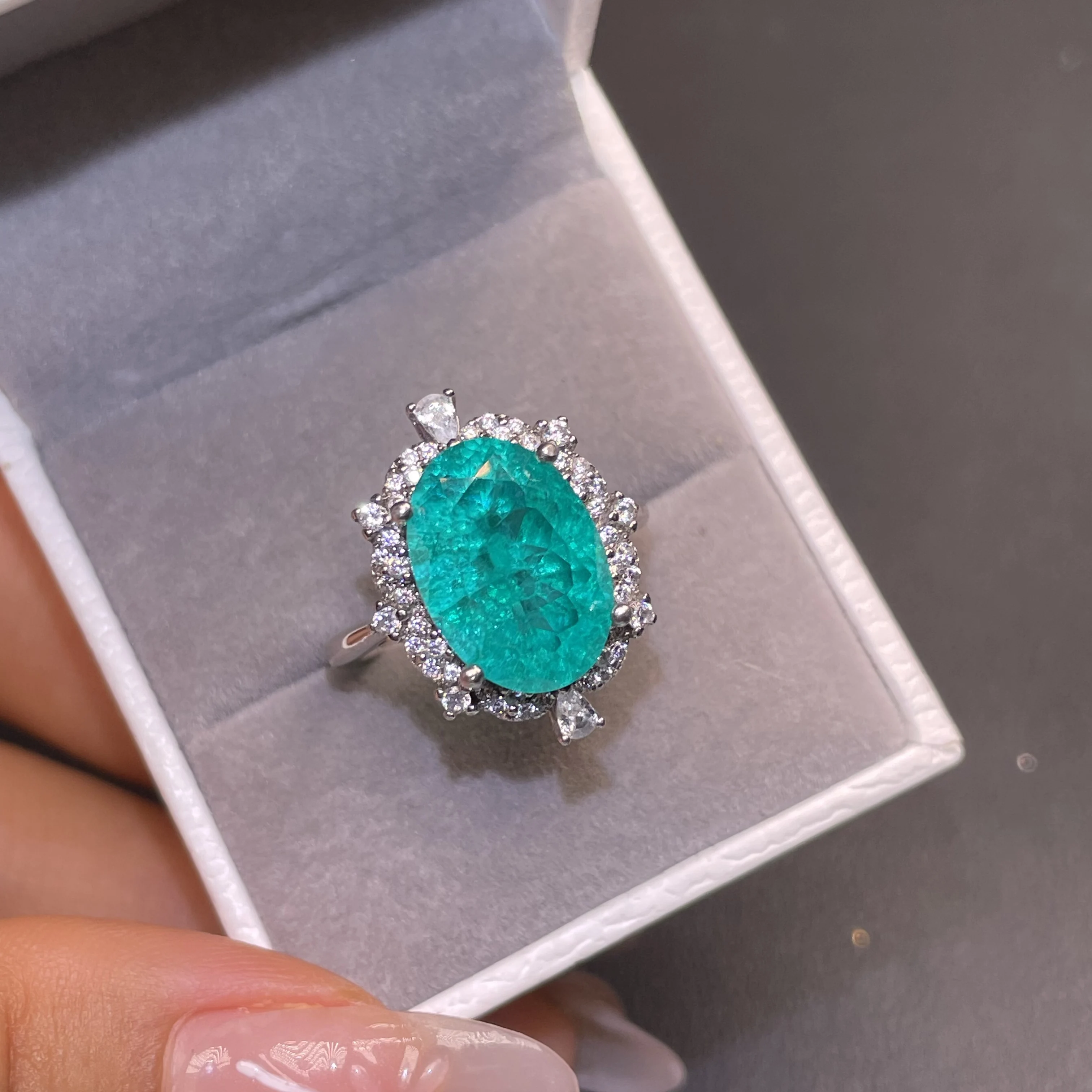2026 New Model Paraiba Large-Particle Ring - 925 Sterling Silver Crown Court Style Design - Colorful High-End Jewelry