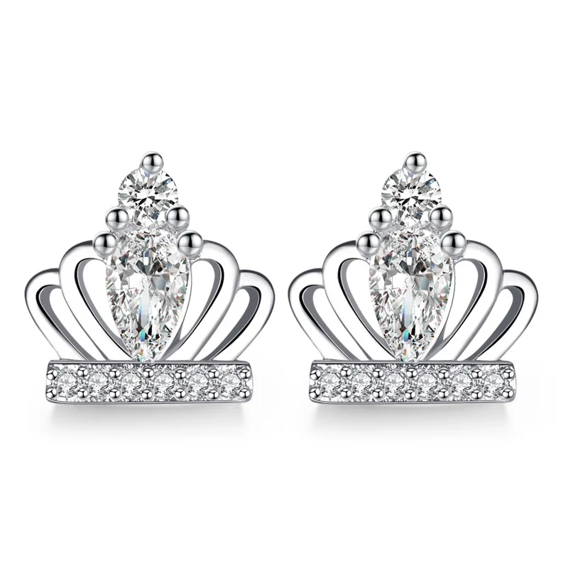 Sterling Silver Color Shinning Crown Ear-Sticks Women\'s Earrings Fashion Jewelry