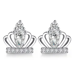 Sterling Silver Color Shinning Crown Ear-Sticks Women's Earrings Fashion Jewelry