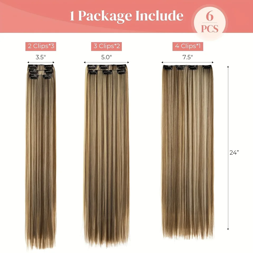 Extensiones de Cabello con Clip Gruesas Largas con Weft de Encaje Ligero Sintéticas para Mujer Café con Leche 5