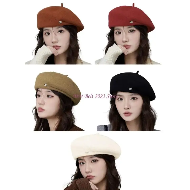 49ME Jednokolorowy wełniany koreański kapelusz jesienno-zimowy unisex