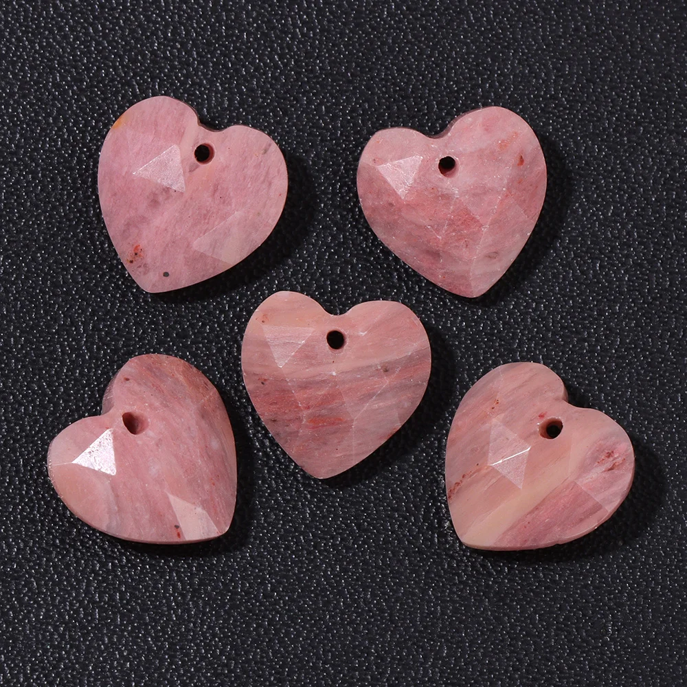 2Pcs Natural Stone Heart Shape Charms Faceted Aventurine Quartz Tiger Eye Pendant For Jewelry Making Necklace DIY Bracelet Craft