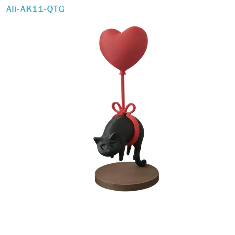 Hot New 3D Printed Suspended Cat Heart-shaped Balloon Decoration Romantic Home Decor For Desk Bookshelf Bedside Table Ornament