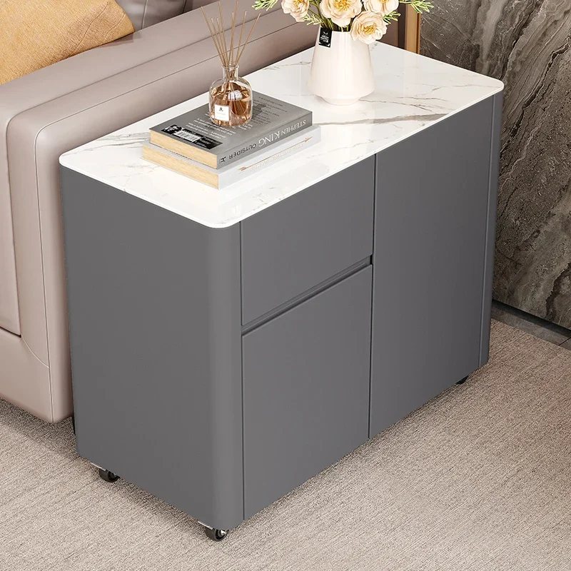 

Side cabinet of rock slab sofa, simple and modern solid wood baking paint, ultra-narrow small corners and cracks can be moved