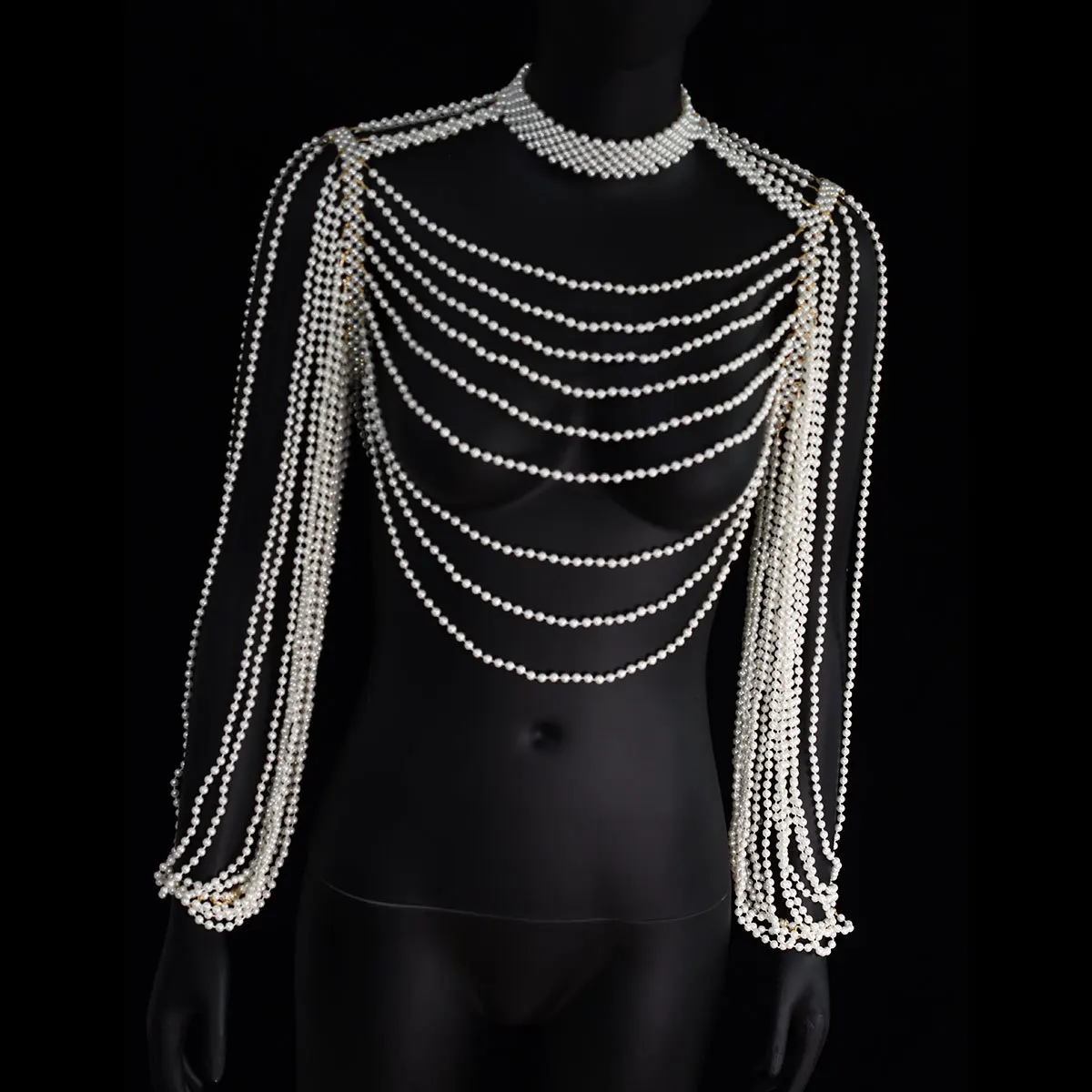 

Hand-woven pearl finger chain bra chain shoulder chain body chain stage performance costume ornament Body Chain